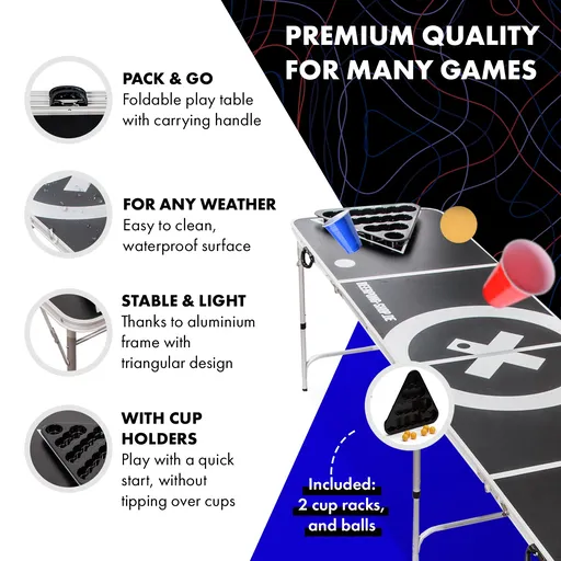 BeerCup Baseliner, súprava so stolom na beer pong, audio, držadlá, držiak na loptičky, 6 loptičiek