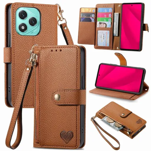 HEART Peňaženkové puzdro pre Honor 400 Lite 5G hnedé