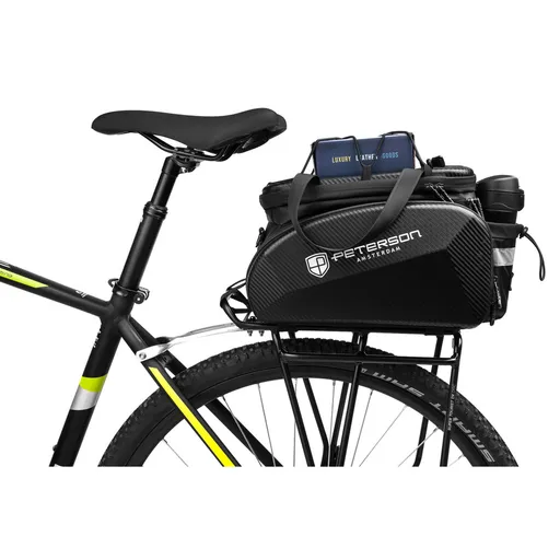 Čierna cyklistická taška na nosič s bočnými vakmi a ramenným popruhom - Peterson