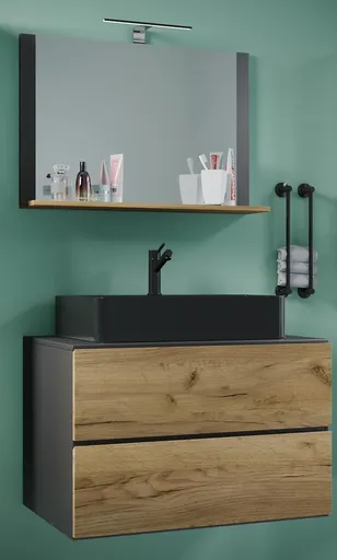 VCM 3dílná umyvadlová skříňka Lendas BL M 80 cm se zrcadlem, antracitová