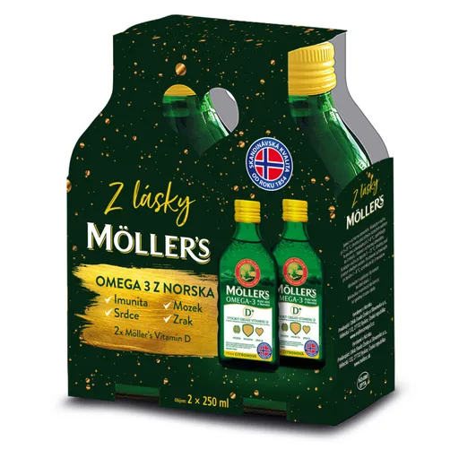 MÖLLER´S Omega 3 D+ s citronovou prichuťou DARČEKOVÉ balenie 2 x 250 ml