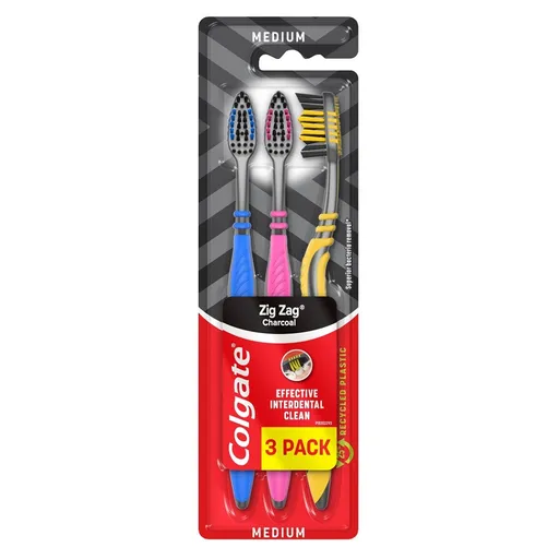COLGATE Zubná kefka ZIG ZAG Charcoal Medium 3 ks