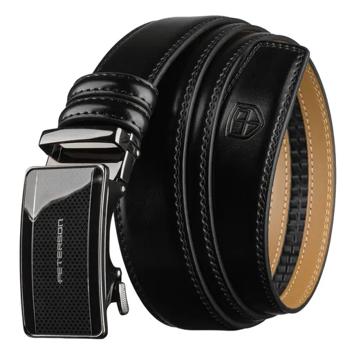 Pánsky kožený opasok v čiernej farbe s automatickou prackou