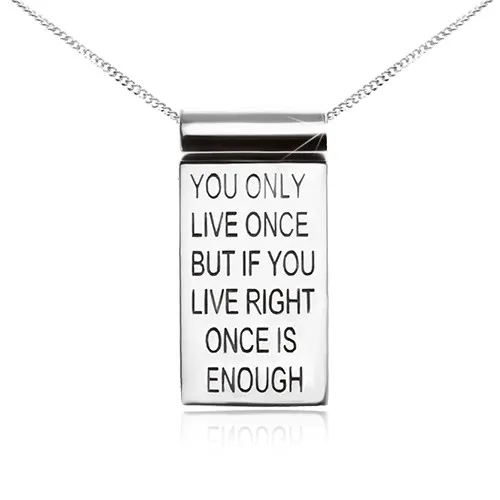 Strieborný 925 náhrdelník, retiazka, známka s motivačným nápisom