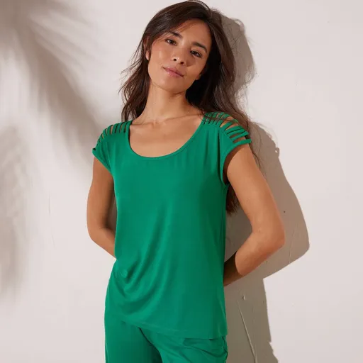 Jednofarebné tričko so šnúrkovanými ramenami