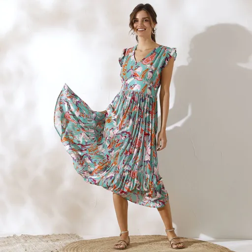 Dlhé šaty z krepónu s potlačou