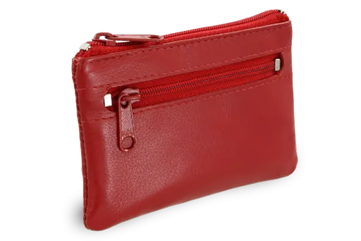 Červená kožená dvojzipsová kľúčenka 619-0370-31