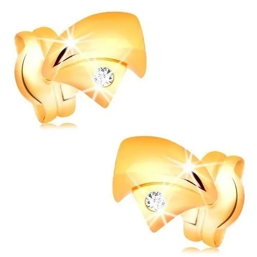 Briliantové náušnice zo 14K zlata - zahnuté trojuholníčky, ligotavý číry diamant