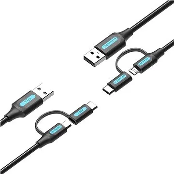 Vention USB 2.0 to 2-in-1 Micro USB & USB-C Cable 0.25M Black PVC Type (CQDBC)