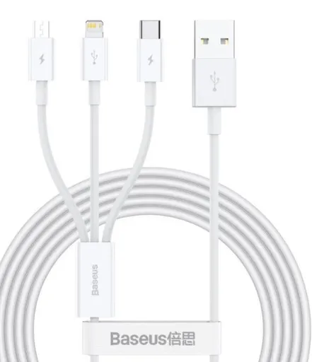 Baseus CAMLTYS-02 Superior Fast Charging Dátový Kábel 3v1 USB-C, Lightning, MicroUSB 1.5m White