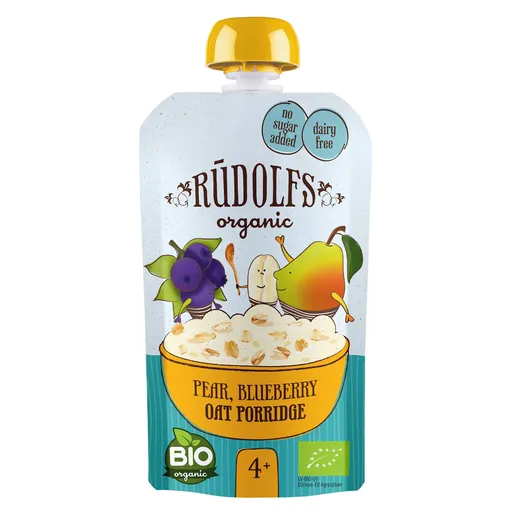 RUDOLFS Bio vrecko hruška, čučoriedka, celozrnná ovsená kaša 4m+ 110 g