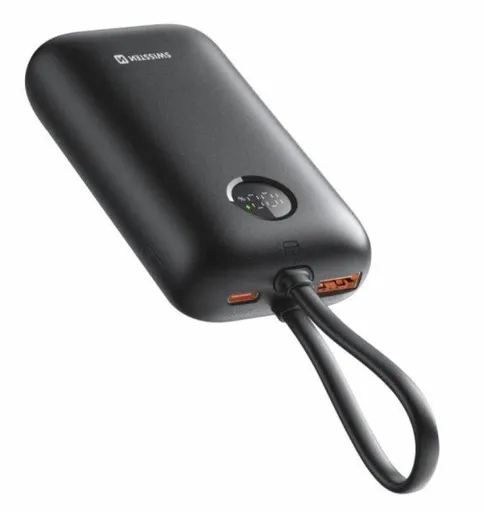 SWISSTEN POWER BANK VOLTBOX 35W 10000 mAh S INTEGROVANÝMI KÁBLAMI USB-C A LIGHTNING ČIERNA