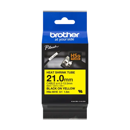 Brother HSe-651E Pro Tape, 21 mm x 1.5 m, čierna tlač / žltý podklad , originálna páska