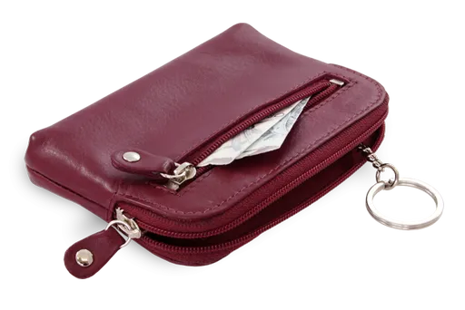 Väčšia burgundy kožená dvojzipsová kľúčenka 619-8104-34