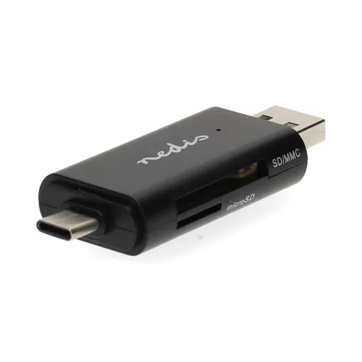 Nedis CRDRU2110BK - Čítačka Pamäťových Kariet | Duálna čítačka kariet USB-C™ / USB-A (USB2.0)