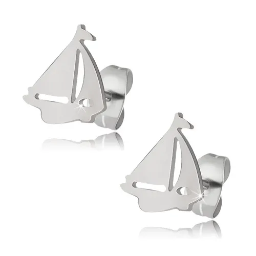Lesklé náušnice z ocele striebornej farby, loď