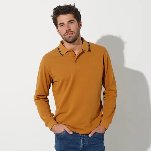 Polo tričko s prúžkom na golieri s dlhými rukávmi