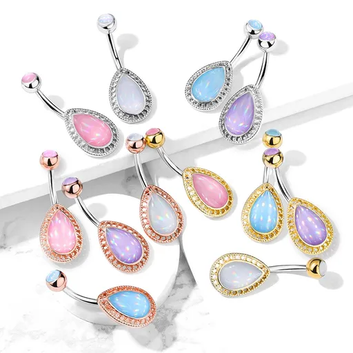 Piercing do bruška z ocele - slza vyplnená epoxidovou vrstvou, okrúhle výrezy - Farba piercing: Medená - číra