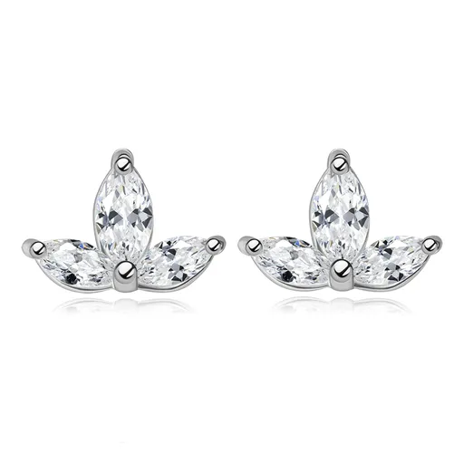 Náušnice v 925 striebre - kvet, číre zirkóny v tvare zrnka, puzetky