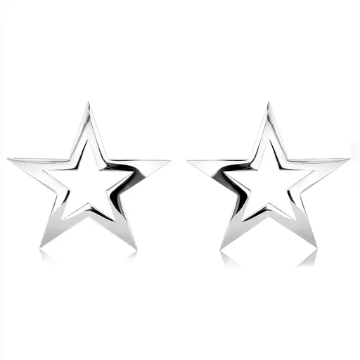 Puzetové náušnice, oceľ 316L, veľká kontúra hviezdy striebornej farby
