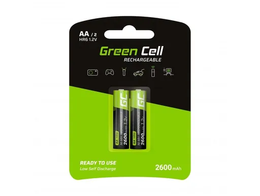 Green Cell Rechargeable Batteries 2x AA HR6 2600mAh