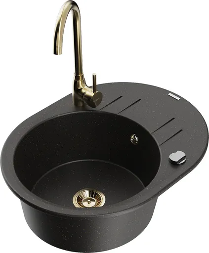 MEXEN/S MEXEN/S - Kevin granitový drez s odkvapkávačom vrátane batérie Telma, čierna/zlatá metalik 6517-75-670200-50