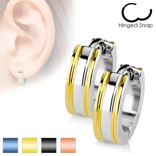 Náušnice z chirurgickej ocele v striebornej farbe - pásiky lemujúce okraje - Farba: Čierna