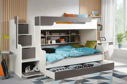 ArtBed Detská poschodová posteľ s roštom HARRY | biela/sivá 120 x 200 cm