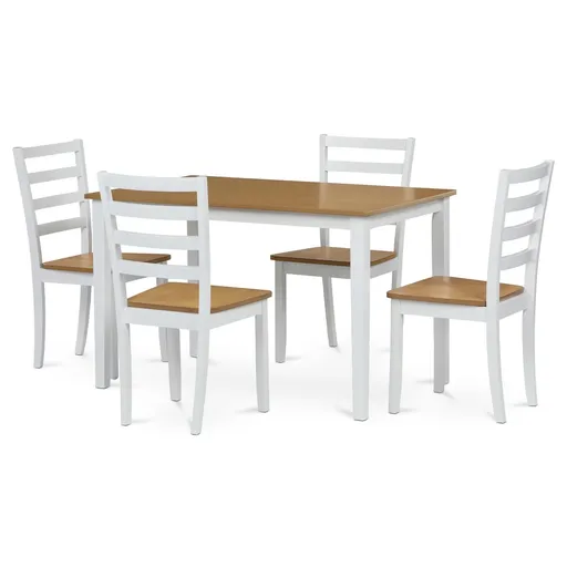 Jedálenský set z masívneho dreva, 5 ks, dub, biela