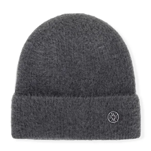 Dámska šedá čiapka z nadýchanej pleteniny s vyhrnutým lemom a kovovým logom „W“ 101-HF-202-8