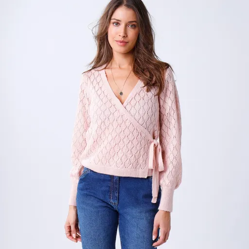 Zavinovací sveter s ažúrovým vzorom