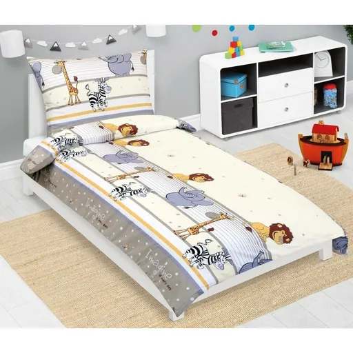 Bellatex Detské bavlnené obliečky Junior Safari béžová, 140 x 200, 70 x 90 cm