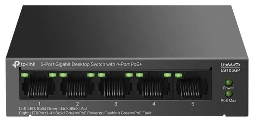 TP-Link LS105GP Switch 1x GLAN, 4x GLAN s PoE+, 65W