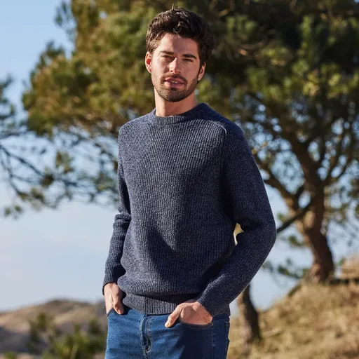 Pulóver s okrúhlym výstrihom, hladký úplet s 30 % podielom vlny