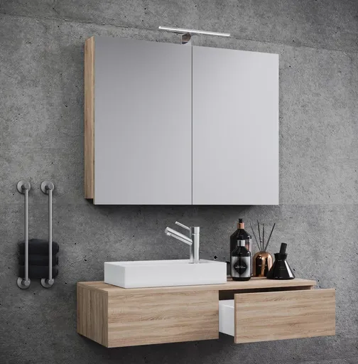 VCM 3dílná umyvadlová skříňka Gudas se zrcadlem, dub Sonoma