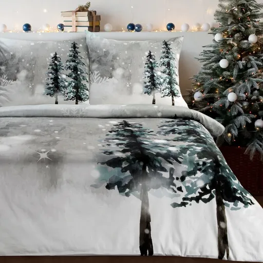 ArtFir Vianočné obliečky na jednolôžko FOREST | svetlosivá/biela 140 x 200 cm