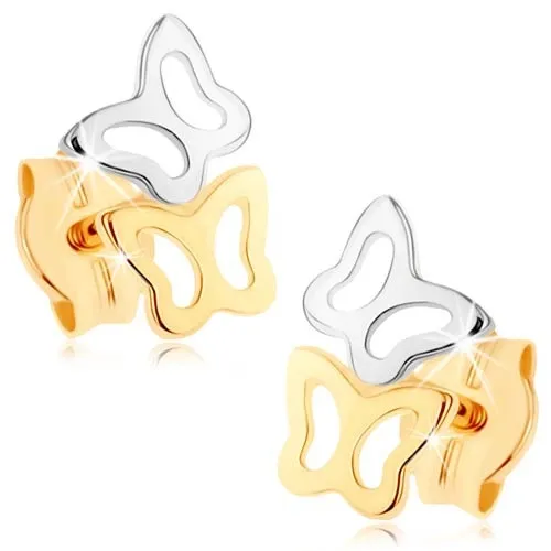 Zlaté náušnice 9K motýle v dvojfarebnom prevedení