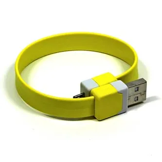 USB kábel (2.0), USB A samec - microUSB samec, 0.25m, žltý, náramok, DOPRADE