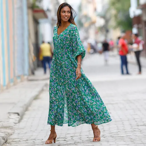 Krepónové midi šaty s potlačou na gombíky