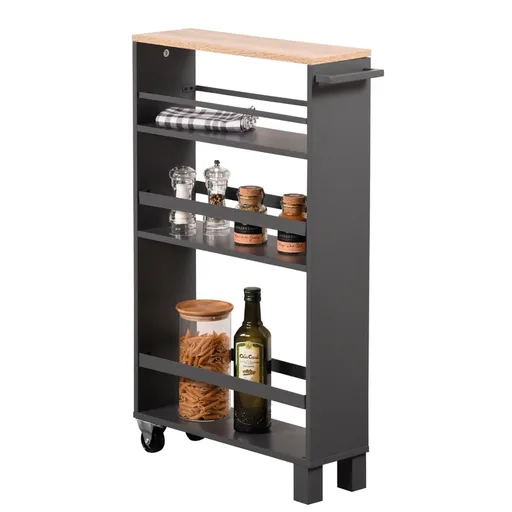 Kesper 24856 Polica do výklenku na kolieskach, čierna, 50 x 15 x 79 cm