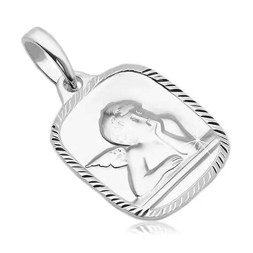 Strieborný prívesok 925 - obdĺžnikový plochý medailón s anjelom