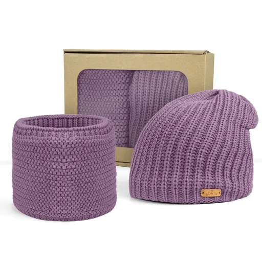 Bontis Darčekové balenie: Dámska padnutá čiapka a nákrčník - Púdrovo fialková