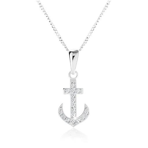 Strieborný 925 náhrdelník, jemná retiazka, zirkónová námornícka kotva