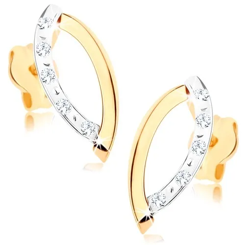 Zlaté náušnice 9K so zirkónmi a motívom zrnka