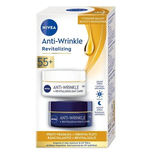 NIVEA Obnovujúci denný a nočný krém proti vráskam 55+ 2x 50 ml