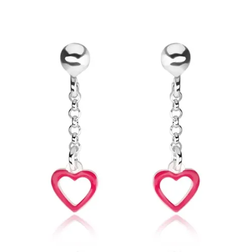 Strieborné náušnice 925, gulička, retiazka, kontúra ružového srdiečka