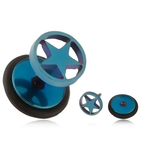 Svetlomodrý falošný plug do ucha z ocele, hviezda v kruhu