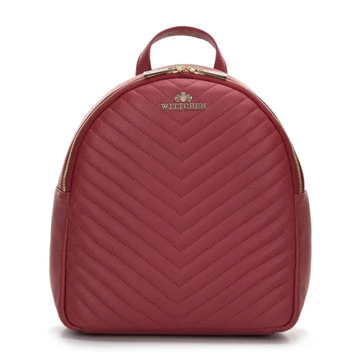 Dámsky kožený batoh, diagonálne prešívaný, červený 97-4E-030-3