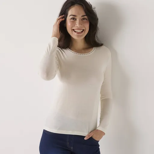 Hrejivé tričko s dlhými rukávmi a prímesou vlny