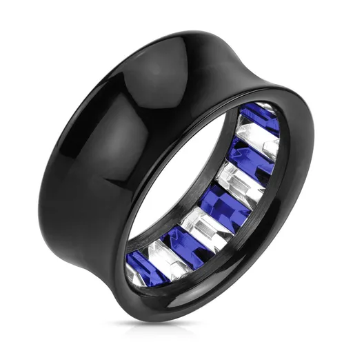 Sedlový tunel do ucha ocele 316L, vnútorná strana so zirkónmi v dvoch farbách - Hrúbka: 12 mm